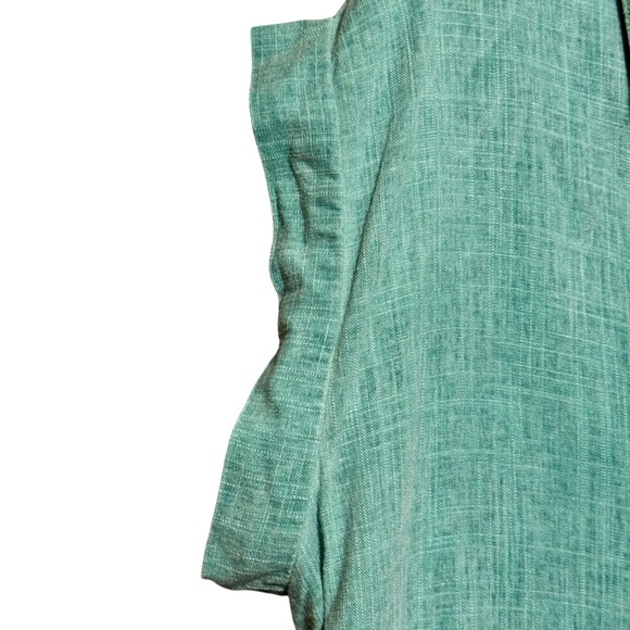 Umgee Linen Cotton Raw Fringe Hem Split Back Button Front Teal Lagenlook Blouse - Picture 3 of 11